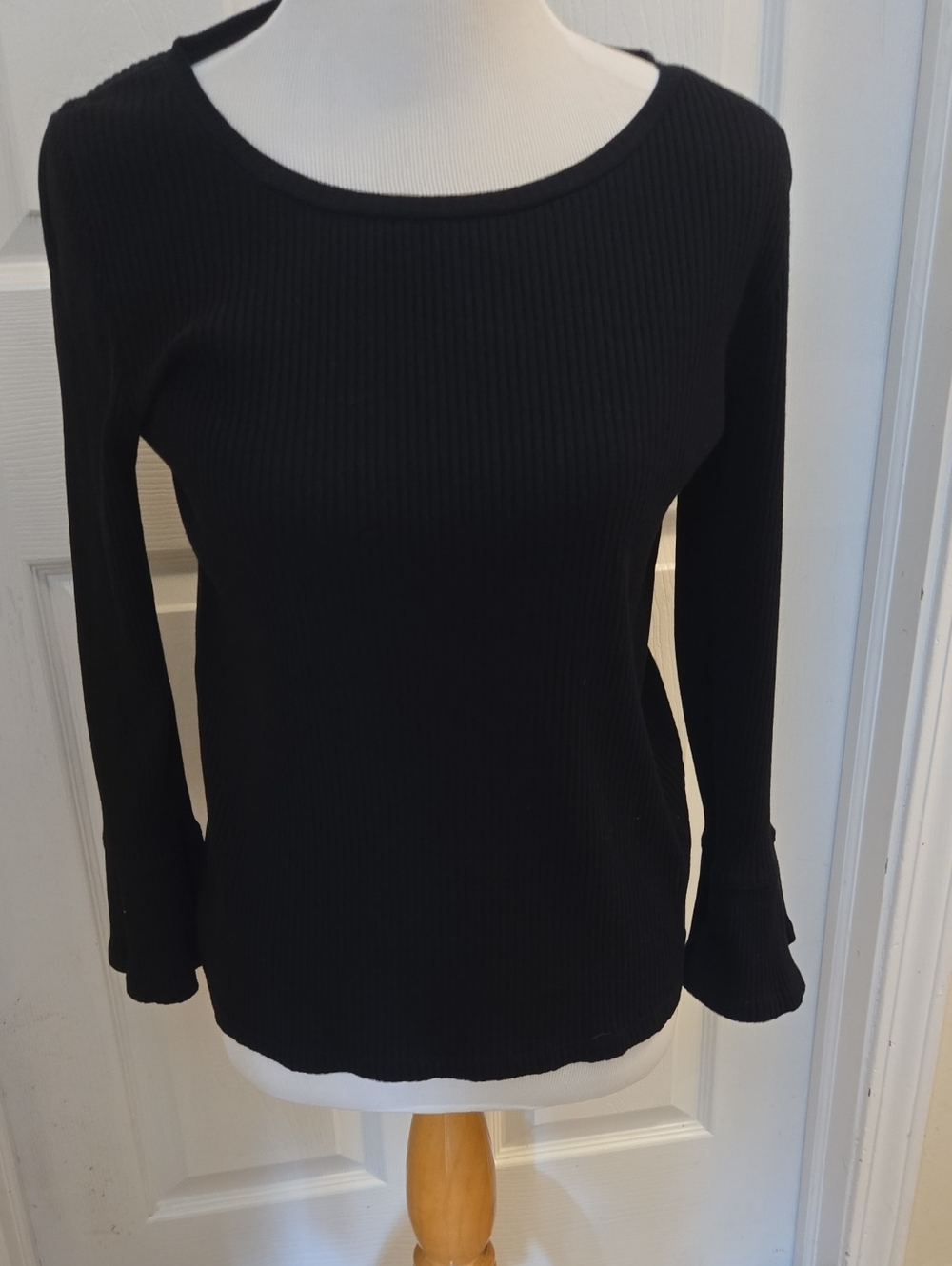 J. Crew Black Ribbed Long-Sleeve Knit Crewneck Top Size M